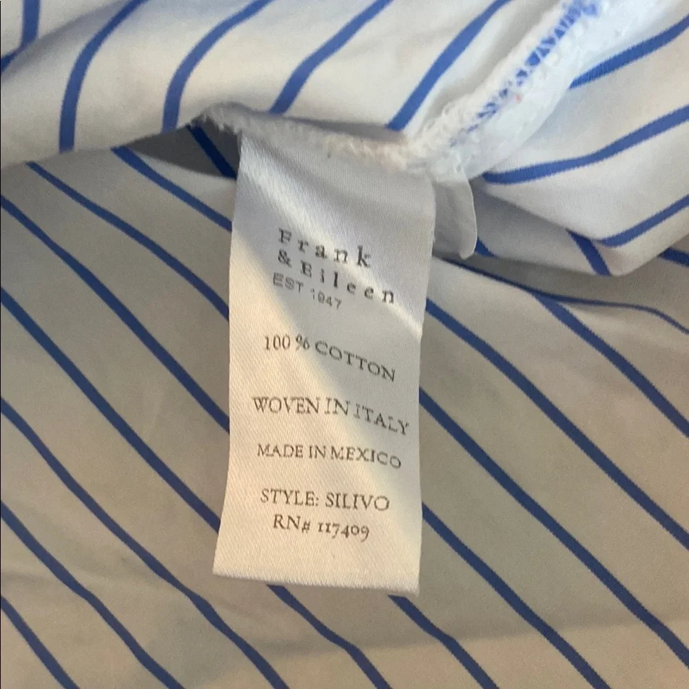 Frank & Eileen Sylvio Blue and White Untuckable Striped Shirt sz Med - Picture 4 of 8